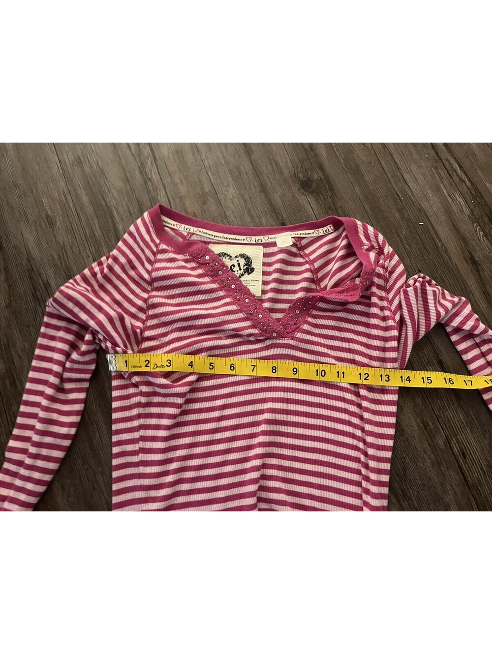 l.e.i. Vintage Long Sleeved Henley Pink Striped Y2K Shirt L - Picture 6 of 7